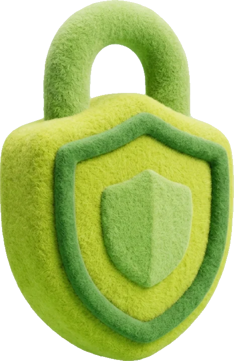 Ilustração 3D de um cadeado com escudo